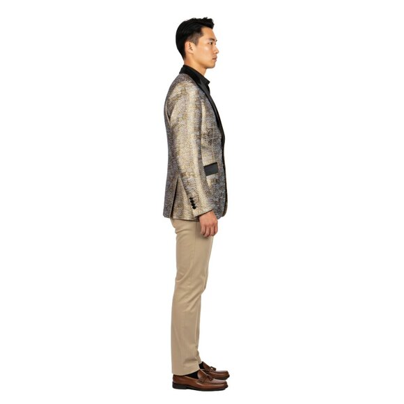 Empire™ Textured Copper Peak Lapel Hybrid Fit Blazer, Copper & Black - Picture 3 of 5